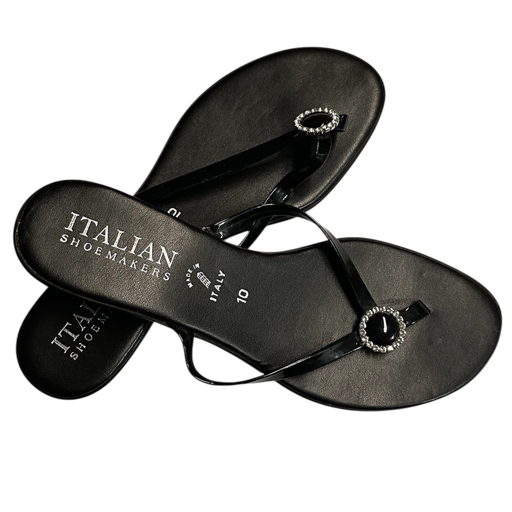 Italian Shoemakers Black Sandals with Rhinestone Detail Size 10 NWOB